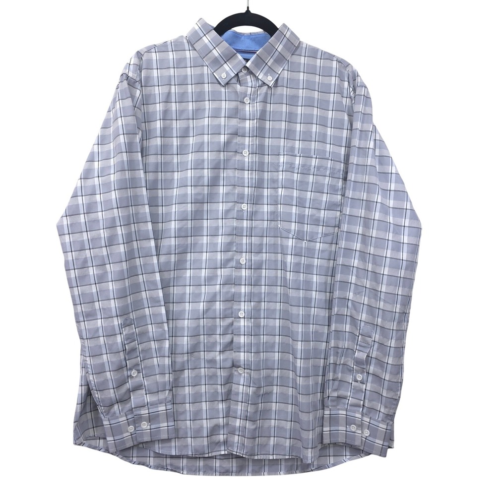 Classic Collection Mens XL Regular Fit Plaid Button Down Shirt Grey White Italy